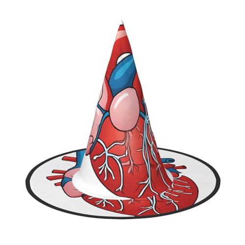 SHLXMDNZ Menschliche Anatomie Herz Diagramm Druck Halloween Kegel Hexenhut Cosplay für Frauen Zauberer Hut Maskerade Halloween Party Zubehör von SHLXMDNZ