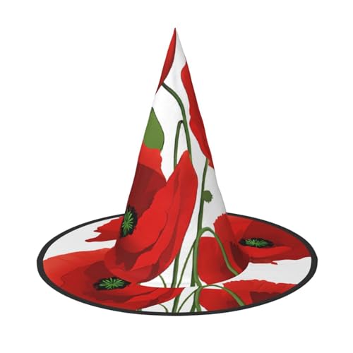SHLXMDNZ Mohnblumen-Druck, Halloween, Hexenhut, Cosplay, für Frauen, Zaubererhut, Maskerade, Halloween-Party-Zubehör von SHLXMDNZ