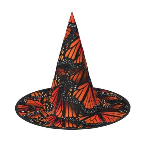 SHLXMDNZ Monarch Schmetterlinge Druck Halloween Kegel Hexenhut Cosplay für Frauen Zauberer Hut Maskerade Halloween Party Zubehör von SHLXMDNZ
