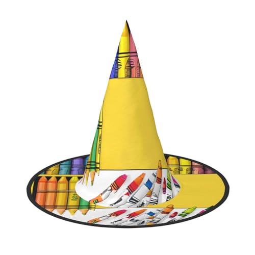 SHLXMDNZ Niedliche Buntstifte, Box-Druck, Halloween, Kegel, Hexenhut, Cosplay, für Frauen, Zaubererhut, Maskerade, Halloween-Party-Zubehör von SHLXMDNZ