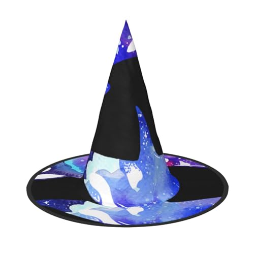 SHLXMDNZ Orca Killerwal Druck Halloween Kegel Hexenhut Cosplay für Frauen Zauberer Hut Maskerade Halloween Party Zubehör von SHLXMDNZ