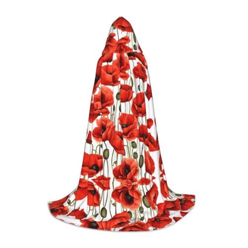 SHLXMDNZ Roter Mohnblumen-Umhang mit Kapuze für Jugendliche, perfekter Umhang für Halloween und Themenpartys von SHLXMDNZ