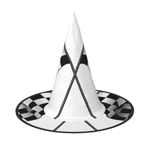 SHLXMDNZ Schwarz-weiße Formel karierte Flaggen Druck Halloween Kegel Hexenhut Cosplay für Frauen Zaubererhut Maskerade Halloween Party Zubehör von SHLXMDNZ