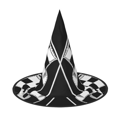 SHLXMDNZ Schwarz-weiße Formel karierte Flaggen Muster Druck Halloween Kegel Hexenhut Cosplay für Frauen Zauberer Hut Maskerade Halloween Party Zubehör von SHLXMDNZ