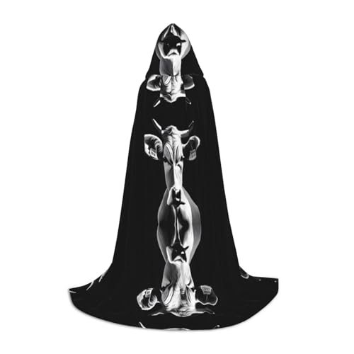 SHLXMDNZ Schwarz-weißer Kapuzenumhang mit Kuh-Aufdruck für Teenager, perfekter Umhang für Halloween und Themenpartys von SHLXMDNZ