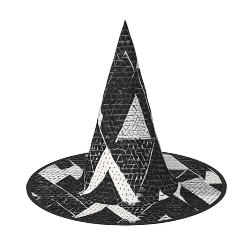 SHLXMDNZ Schwarz-weißer Marmor-Druck, Halloween, Kegel, Hexenhut, Cosplay, für Frauen, Zaubererhut, Maskerade, Halloween-Party-Zubehör von SHLXMDNZ