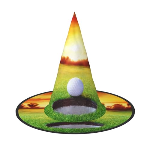 SHLXMDNZ Sport Golf Ball Sonnenuntergang Baum Druck Halloween Kegel Hexenhut Cosplay für Frauen Zauberer Hut Maskerade Halloween Party Zubehör von SHLXMDNZ