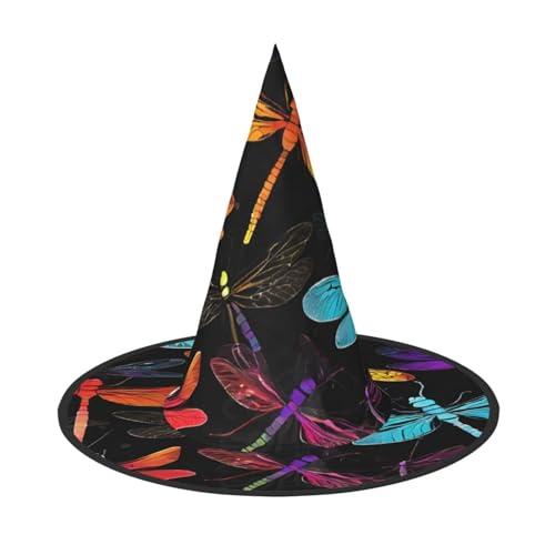 SHLXMDNZ Süßer Dragonfly Print Halloween Kegel Hexenhut Cosplay für Frauen Zauberer Hut Maskerade Halloween Party Zubehör von SHLXMDNZ
