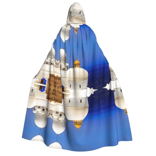 SHLXMDNZ Umhang mit Kapuze (Santorini, griechische Insel, Meerblick), bedruckt, dick, Unisex, Halloween, Vampir, Hexe, Zauberer, Halloween, Weihnachten, Cosplay von SHLXMDNZ