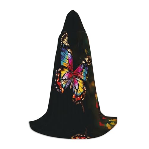 SHLXMDNZ Umhang mit Kapuze mit buntem Schmetterlingsdruck für Jugendliche, perfekter Umhang für Halloween und Mottopartys SHLXMDNZ Umhang mit Kapuze mit buntem Schmetterlingsdruck für Jugendliche, perfekter Umhang für Halloween und Mottopartys von SHLXMDNZ