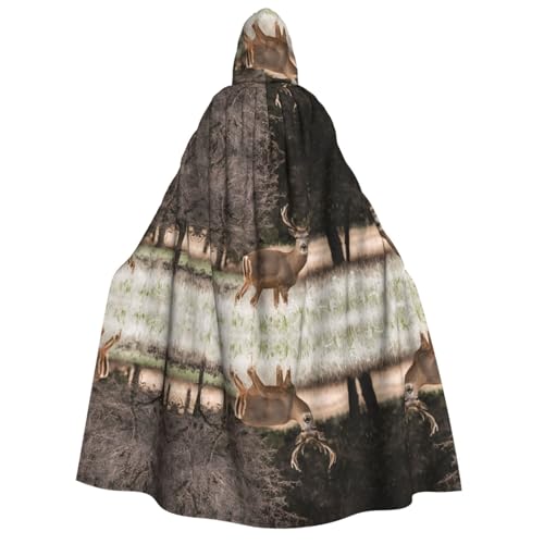 SHLXMDNZ Umhang mit Kapuze und weißem Schwanz-Hirsch-Motiv, Unisex, für Halloween, Halloween, Hexe, Zauberer, Halloween, Weihnachten, Cosplay von SHLXMDNZ