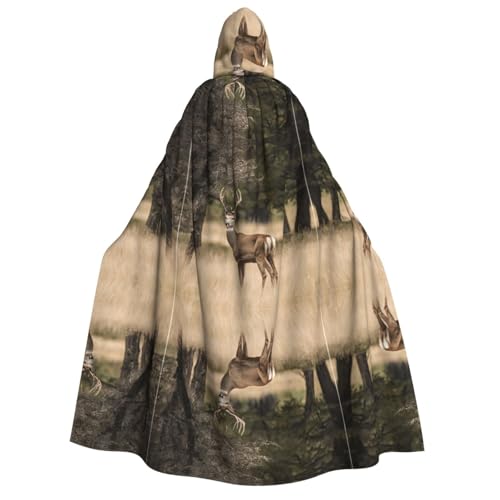 SHLXMDNZ Umhang mit Kapuze und weißem Schwanz-Hirsch-Motiv, Unisex, für Halloween, Halloween, Hexe, Zauberer, Halloween, Weihnachten, Cosplay von SHLXMDNZ