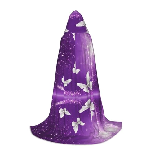 SHLXMDNZ Violetter Kapuzenumhang mit Schmetterlings-Aufdruck, für Teenager, perfekter Umhang für Halloween und Themenpartys von SHLXMDNZ