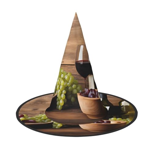 SHLXMDNZ Weinflaschenkorken, Trauben-Druck, Halloween, Kegel, Hexenhut, Cosplay, für Frauen, Zaubererhut, Maskerade, Halloween-Party-Zubehör von SHLXMDNZ