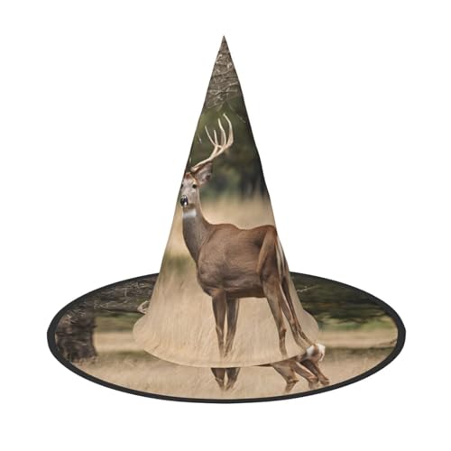 SHLXMDNZ Weißschwanz-Hirsch-Druck, Halloween, Hexenhut, Cosplay, für Frauen, Zaubererhut, Maskerade, Halloween-Party-Zubehör von SHLXMDNZ