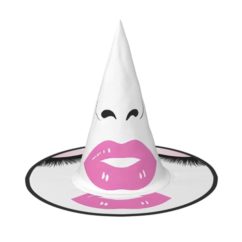 SHLXMDNZ Wimper Lippe weißer Druck Halloween Kegel Hexenhut Cosplay für Frauen Zauberer Hut Maskerade Halloween Party Zubehör von SHLXMDNZ