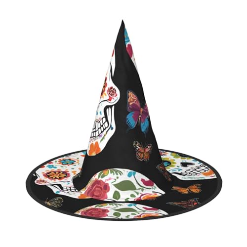 SHLXMDNZ Zuckerschädel-Druck, Halloween, Hexenhut, Cosplay, für Frauen, Zaubererhut, Maskerade, Halloween-Party-Zubehör von SHLXMDNZ
