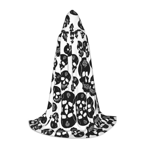 Schwarzer Totenkopf-Umhang mit Kapuze für Jugendliche, perfekter Umhang für Halloween und Mottopartys Schwarzer Totenkopf-Umhang mit Kapuze für Jugendliche, perfekter Umhang für Halloween und Mottopartys von SHLXMDNZ