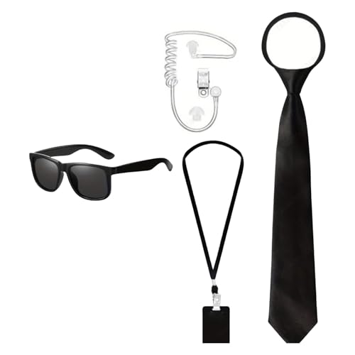 SHOOYIO 4pieces Secret Service Kostüm Cosplay Set Hochzeitsträger Sicherheit Kostüm Sicherheit Ohrhörer Krawatte Sonnenbrille von SHOOYIO