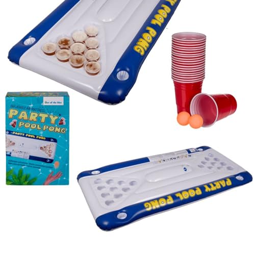 Pool Pong Game: Aufblasbares Beer-Pong-Set für Pool, Tisch und Zubehör, 20 Kunststoffbecher und 2 Wasser-Tischtennisbälle, Luftmatratze, Pool, Party, Sommer- und Outdoor-Spiel von SHOP-STORY