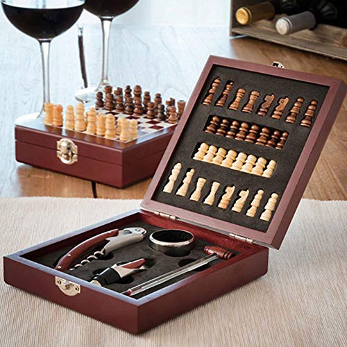 SHOP-STORY - Wein- und Schachbrett-Zubehör-Set im Koffer (37-teilig) für Wein- und Schachfans von SHOP-STORY