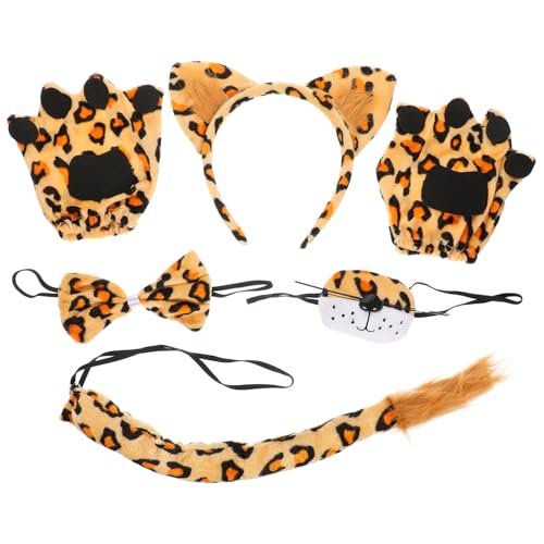 SHOWERORO 1 Set Leopard Kostü Set Mit Haarreif Nase Und Fliege Tierische Kopfbedeckung Für Halloween Karneval Und Mottopartys Kuscheliges Leopardenmuster 4 Teiliges Set von SHOWERORO
