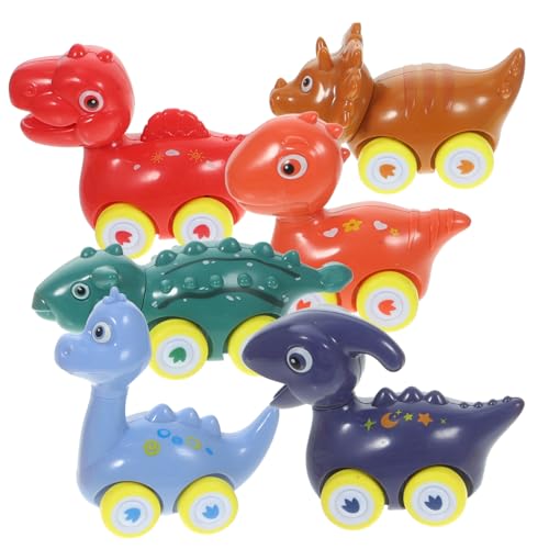SHOWERORO 6 Stück Teiliges Dinosaurier mit Rückziehmotor Kunststoff Triebfahrzeug mit Realistischen Farben Kinderauto für Jungen und Mädchen Fördert Spielerisch Dinosaurierwissen und Eltern von SHOWERORO