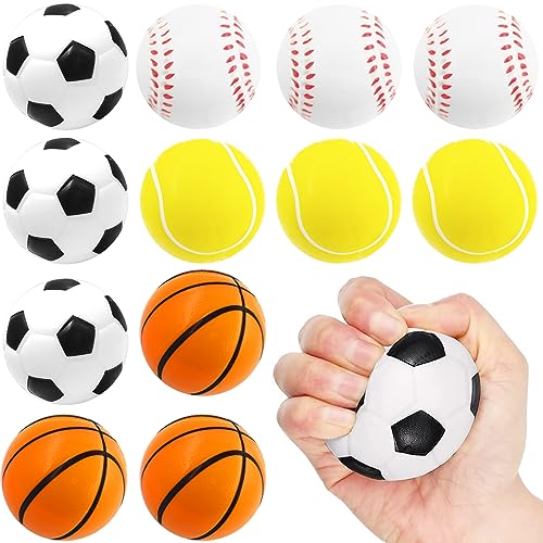 12 Stück Stressball, Mini Sportbälle, Antistressball Kinder, Enthält Fußball Basketball Tennis Baseball Stressbälle Anti Stress Geschenke für Erwachsene Kinder, Stress Angst Linderung von SHOWHEEL