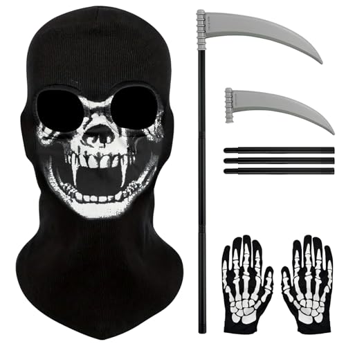 Halloween Ghost Skeleton Maske Handschuhe set,1 Schädel Gesichtsmaske+1 Schädel Handschuhe+1 Halloween Sichel, Halloween Schädel Gesichtsmaske Dekoration Accessoire,für Halloween,Cosplay,Karneval Halloween Ghost Skeleton Maske Handschuhe set,1 Schädel Gesichtsmaske+1 Schädel Handschuhe+1 Halloween Sichel, Halloween Schädel Gesichtsmaske Dekoration Accessoire,für Halloween,Cosplay,Karneval von SHOWHEEL