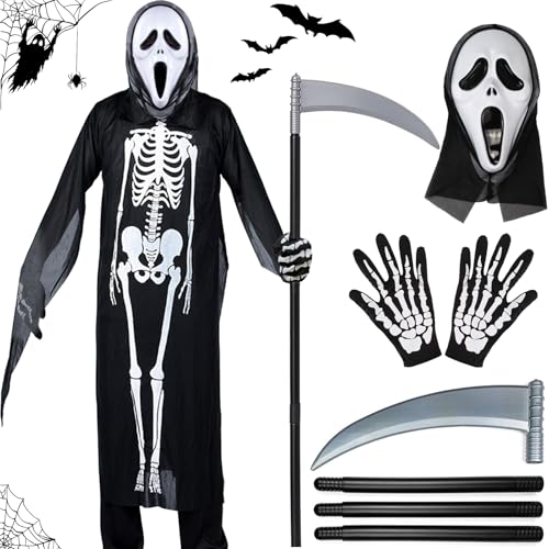 Skelett Kostüm,Ghost Skeleton Kostüm Set,Kinderkostüm Skelett mit Schädelmaske,Handschuhen und Sense,Sensenmann Kostüm,Gespenst kostüm,für Halloween Cosplay Karneval Horror Outfit Skelett Kostüm,Ghost Skeleton Kostüm Set,Kinderkostüm Skelett mit Schädelmaske,Handschuhen und Sense,Sensenmann Kostüm,Gespenst kostüm,für Halloween Cosplay Karneval Horror Outfit von SHOWHEEL