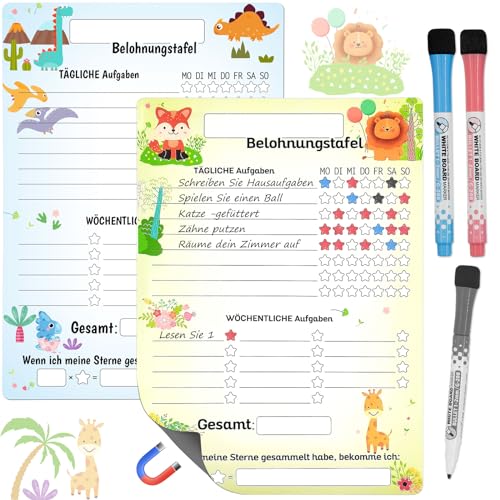 SHOWHEEL 2 Stück Belohnungstafel Kinder,A4 Magnetisch Wochenplaner Kinder,Motiviert Kinder spielerisch,Belohnungstafel Kinder für Kühlschrank,Belohnungssystem für Mädchen/Jungen,mit 3 Stifte SHOWHEEL 2 Stück Belohnungstafel Kinder,A4 Magnetisch Wochenplaner Kinder,Motiviert Kinder spielerisch,Belohnungstafel Kinder für Kühlschrank,Belohnungssystem für Mädchen/Jungen,mit 3 Stifte von SHOWHEEL