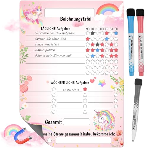 SHOWHEEL Belohnungstafel Kinder,A4 Magnetisch Wochenplaner Kinder,Motiviert Kinder spielerisch,Belohnungstafe für Kühlschrank,Belohnungssystem für Mädchen/Jungen,mit 3 Stifte von SHOWHEEL