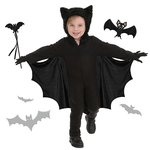 SHOWHEEL Fledermaus Kostüm Kinder Mädchen Junge,Faschingskostüme Halloween Karneval Kostüm,mit Schwarze Handschuhe und Fledermauszepter (S) von SHOWHEEL