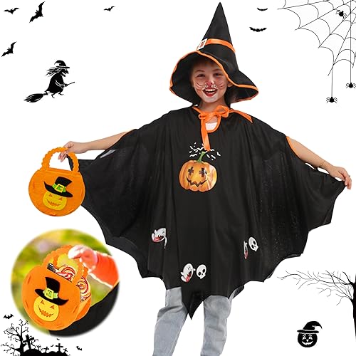 SHOWHEEL Halloween Kostüm Kinder,Fledermaus Umhang mit Hut,Hexenkostüm Kürbis,Vampir Fledermaus Kostüm Mädchen Jungen,Halloween Cosplay Party,Karnevalskostüme,Bühnenperformance,für Höhe 90-150cm SHOWHEEL Halloween Kostüm Kinder,Fledermaus Umhang mit Hut,Hexenkostüm Kürbis,Vampir Fledermaus Kostüm Mädchen Jungen,Halloween Cosplay Party,Karnevalskostüme,Bühnenperformance,für Höhe 90-150cm von SHOWHEEL