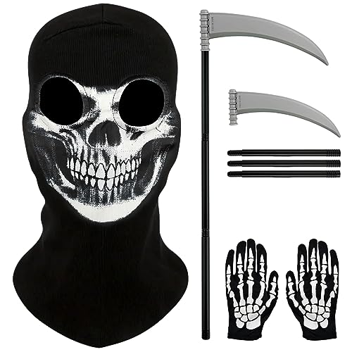 SHOWHEEL Halloween Skeleton Maske Handschuhe set,1 Schädel Gesichtsmaske+1 Schädel Handschuhe+1 Halloween Sichel,Halloween Schädel Gesichtsmaske Dekoration Accessoire,für Halloween,Cosplay,Karneval SHOWHEEL Halloween Skeleton Maske Handschuhe set,1 Schädel Gesichtsmaske+1 Schädel Handschuhe+1 Halloween Sichel,Halloween Schädel Gesichtsmaske Dekoration Accessoire,für Halloween,Cosplay,Karneval von SHOWHEEL