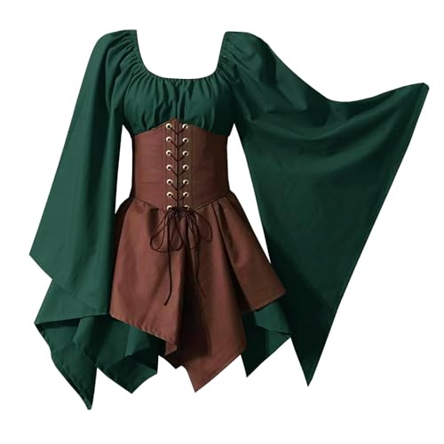 SHOWHEEL Traditionelles Irisches Kleid für Damen, Mittelalter Ausgestellte Ärmel Kleid, Damen Mittelalter Kleid, Mittelalterliches Kostüm für Damen, Karneval Halloween Kostüm Damen, Rosa von SHOWHEEL
