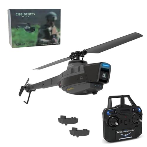 SHOYDID C128 Ferngesteuerter Hubschrauber mit 1080P Kamera, Black Hornet Scout RC Aerial Militär Hubschrauber für Erwachsene & Anfänger, mit Zwei Batterien (RTF) von SHOYDID