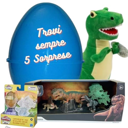 Pasqualone Osterei für Kinder, mit Überraschungen, Plüsch und Spielzeug, 5 Stück (Dinosaurier) von SHUFFLE