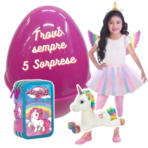SHUFFLE Pasqualone Mädchen Osterei mit Überraschungen, Plüsch und Spielzeug, 5 Stück (Einhorn) von SHUFFLE