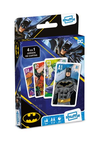 Shuffle Batman – Kinder-Kartenspiel – 4 Spiele in 1 – illustrierte Naipes mit der Charakter von Marvel – Version in Spanien von Shuffle