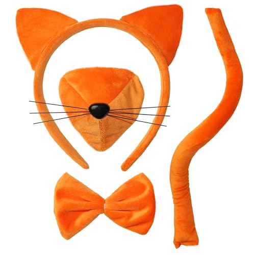 SHUGINA Orange Katze Kostüm Zubehör Set, Orange Katzenohren Stirnband Schwanz Nase und Fliege Set SHUGINA Orange Katze Kostüm Zubehör Set, Orange Katzenohren Stirnband Schwanz Nase und Fliege Set von SHUGINA
