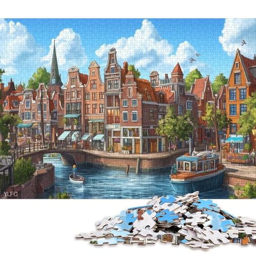 Amsterdamer Kanal Holzpuzzles Für Erwachsene 1000 Teile Geburtstagsgeschenk Family Challenging Games Home Decor Educational Game Stress Relief Toy 1000pcs (75x50cm) von SHUNXIFQ