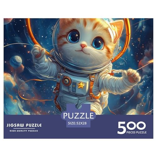 Astronautische Katze Holzpuzzles Erwachsene 500 Teile Family Challenging Games Geburtstagsgeschenk Home Decor Educational Game Entspannung Und Intelligenz 500pcs (52x38cm) von SHUNXIFQ