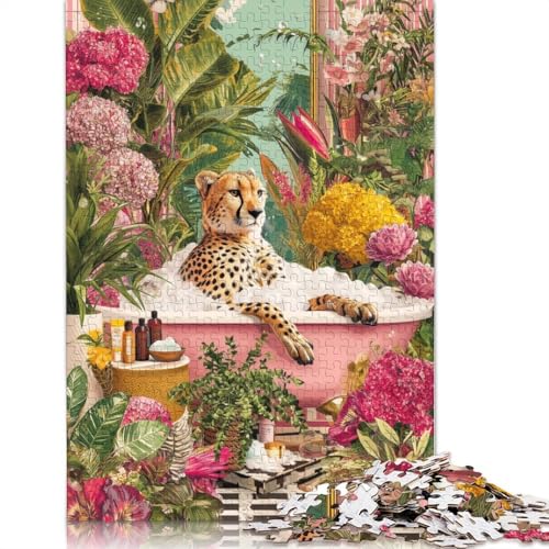 Badender Leopard Holzpuzzles 300 Teile Erwachsene Wohnkultur Geburtstagsgeschenk Geschicklichkeitsspiel Für Die Ganze Familie Lernspiel Stress Relief 300pcs (40x28cm) von SHUNXIFQ