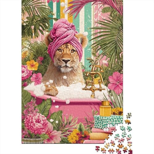 Badender Löwe Holzpuzzles 1000 Teile Erwachsene Family Challenging Games Moderne Wohnkultur EduKatzeional Game Geburtstagsgeschenk Stress Relief 1000pcs (75x50cm) von SHUNXIFQ