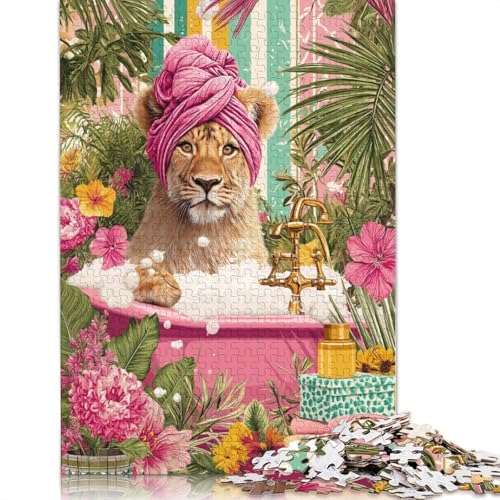 Badender Löwe Holzpuzzles Erwachsene 300 Teile Home Decor Family Challenging Games EduKatzeional Game Geburtstagsgeschenk Stress Relief Toy 300pcs (40x28cm) von SHUNXIFQ