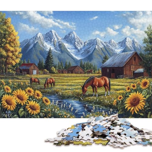 Bauernhof Holzpuzzles 1000 Teile Erwachsene Geburtstagsgeschenk Wohnkultur Educational Game Family Challenging Games Stress Relief Toy 1000pcs (75x50cm) von SHUNXIFQ