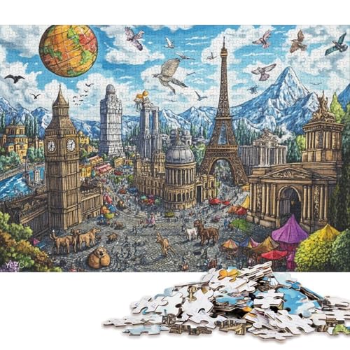 Berühmte Sehenswürdigkeiten Holzpuzzles Erwachsene 1000 Teile Geburtstagsgeschenk Educational Game Wohnkultur Family Challenging Games Stress Relief 1000pcs (75x50cm) von SHUNXIFQ