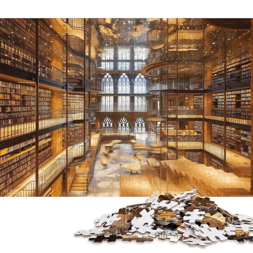 Bibliothek Holzpuzzles 500 Teile Erwachsene Wohnkultur GeburtHirschsgeschenk Geschicklichkeitsspiel Für Die Ganze Familie Lernspiel Stress Relief 500pcs (52x38cm) von SHUNXIFQ
