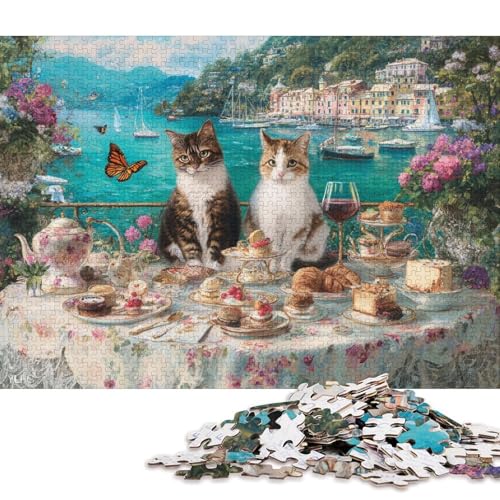 Bunt getigerte Katze Holzpuzzles Für Erwachsene 1000 Teile Lernspiel Family Challenging Games Geburtstagsgeschenk Wohnkultur Stress Relief Toy 1000pcs (75x50cm) von SHUNXIFQ